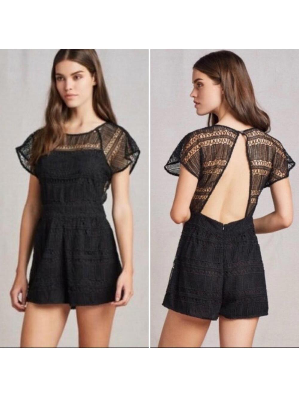 NEW REVOLVE Tularosa Brynn Lace Open Back Romper, black, size medium